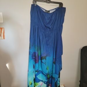 Strapless Dress blue with detail at the bottom.